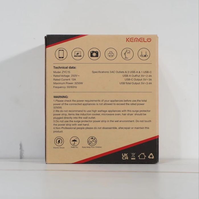 Prelungitor Cube 8-in-1 cu USB A&C și 3 prize AC, 1,5 m, negru