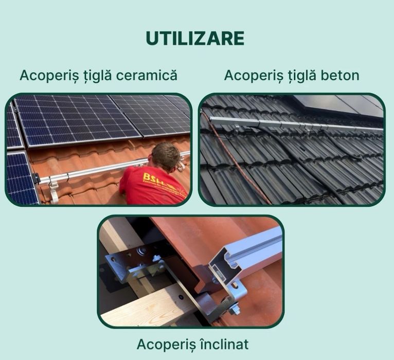 Prindere pentru panouri solare pe acoperiș de țiglă