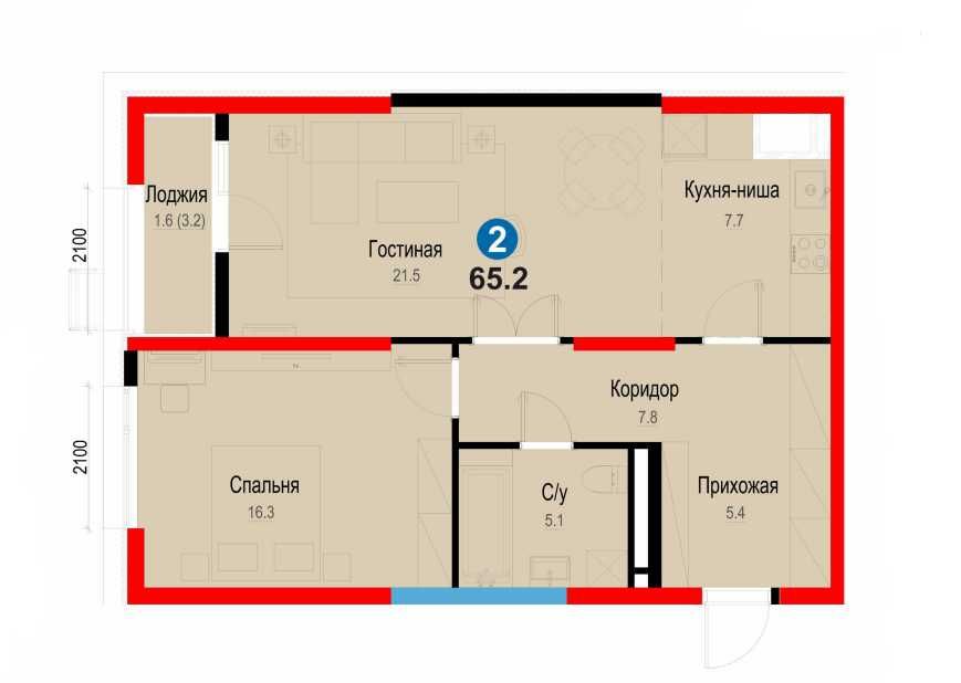 Кенг ва ёруғ 2 хонали евро квартира — 65 м² | Ипотека бош тулов 15%дан