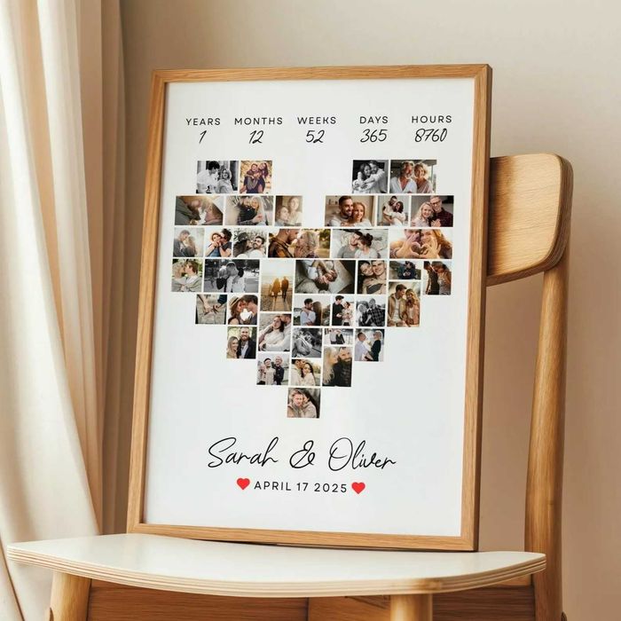 Колаж от снимки на клиента във формата на сърце, подходящо за подарък