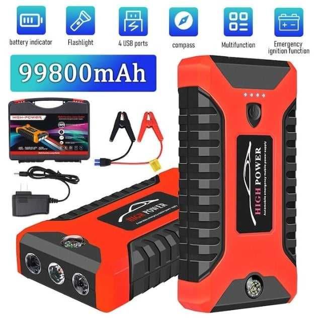 Starter auto 99800MAH, 12V, 4 USB, LED, compact, impermeabil