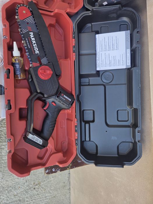 Parkside Performance mini drujba electrica pe baterie 20V 2A 4A 8A ferastrau lant