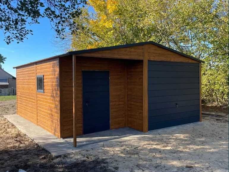 Garaj metalic Premium 5x6 m + nișă Stejar auriu