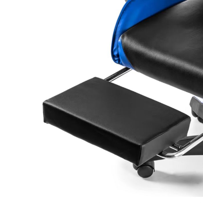 Геймърски стол с поставка за крака – черно-син, въртящ, с масажна функ