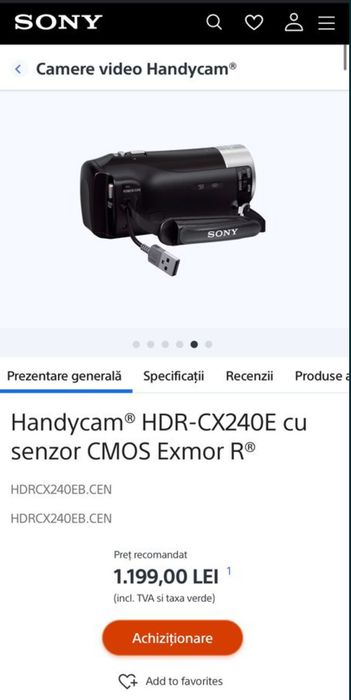 Vând camera sony handycam HDR-Cx240e cu senzor  CMOS Exmos R
