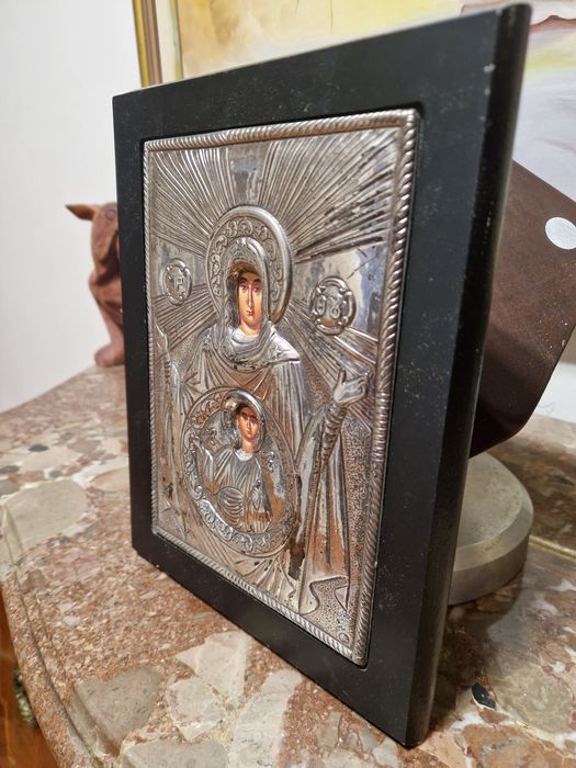 Страхотна антикварна сребърна икона със сертификат
