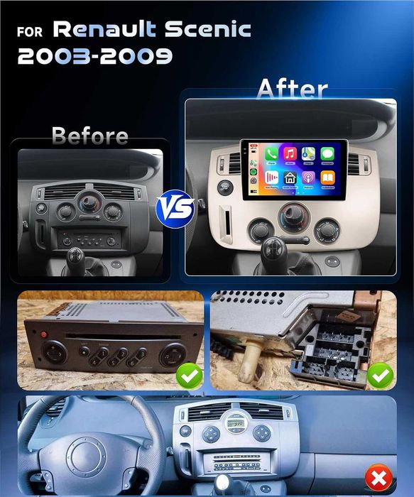 Мултимедия за Renault Scenic, 2003-2009, Android, Навигация, Waze, Carplay, Андроид, двоен дин, Renault Scenic