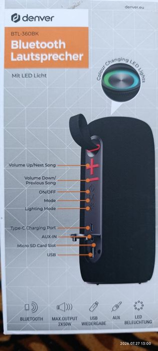 Bluetooth тонколона - Denver Mit LED Licht