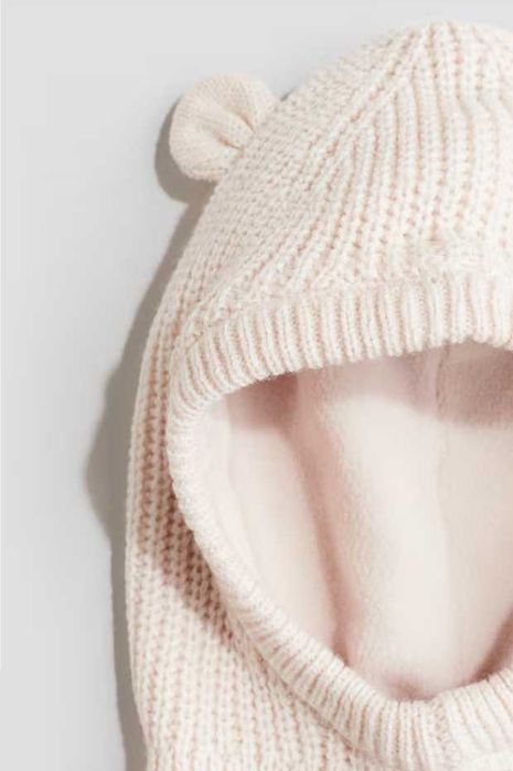 Нова розова бебешка шапка тип маска с подплата от полар H&M, размер 62/68