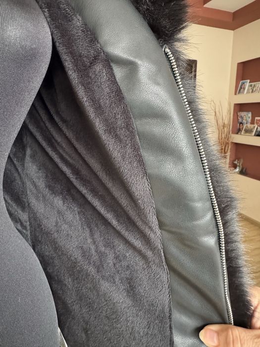 Чисто ново дамско кожено яке с пух- Луксозна серия