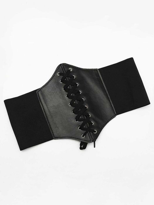 Curea lata, elastica tip centura cu siret, neagra