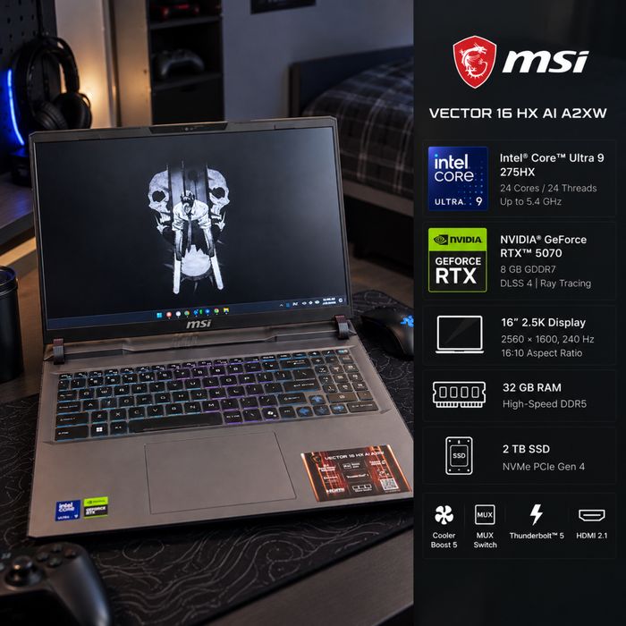 ИГРОВОЙ НОУТБУК МОНСТР msi rtx5070, intel core ultra9, 2k 240hz 990К