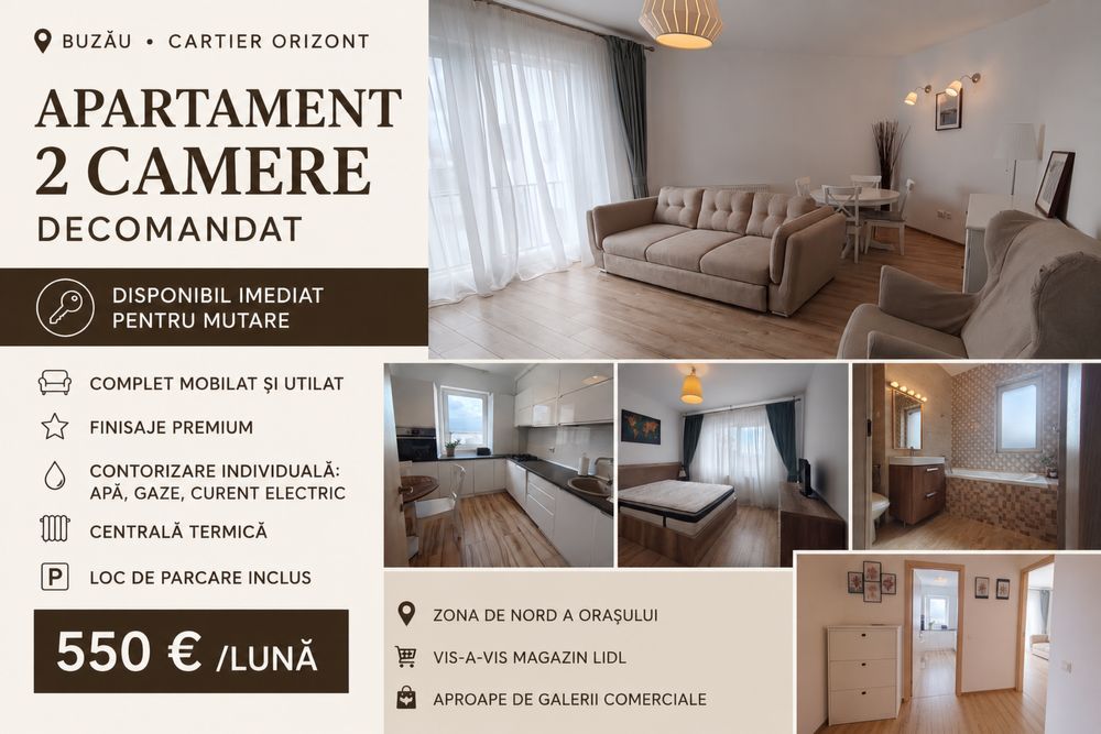 Apartament Premium 2 camere de închiriat ,Cartier Orizont, Buzău