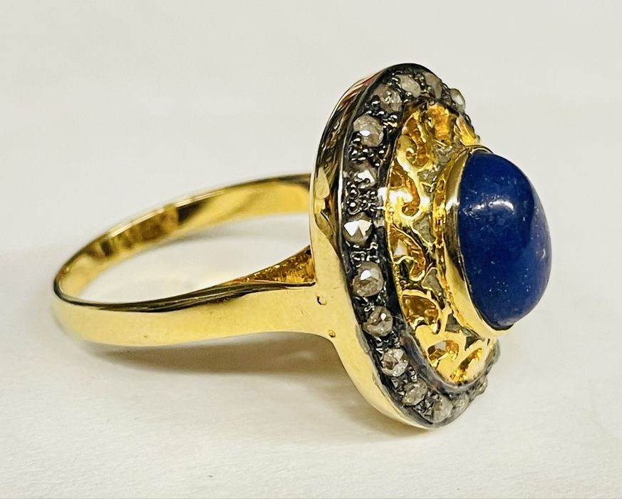 Inel diamante si lapis lazuli