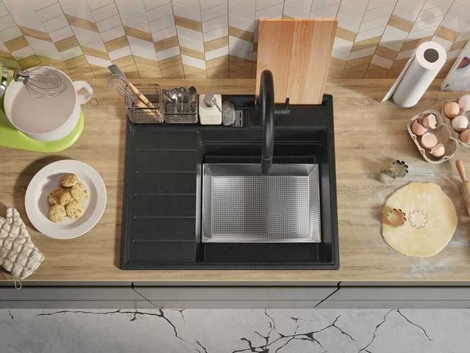 Графит гранитна кухненска мивка Сидни 620-45 Pocket Ergo Multilevel