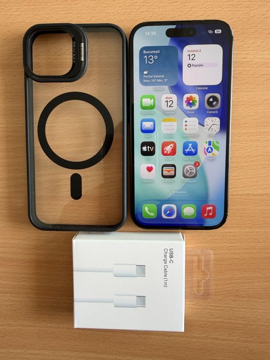 iPhone 15 Black, stare foarte buna, cu 100% baterie, in garantie