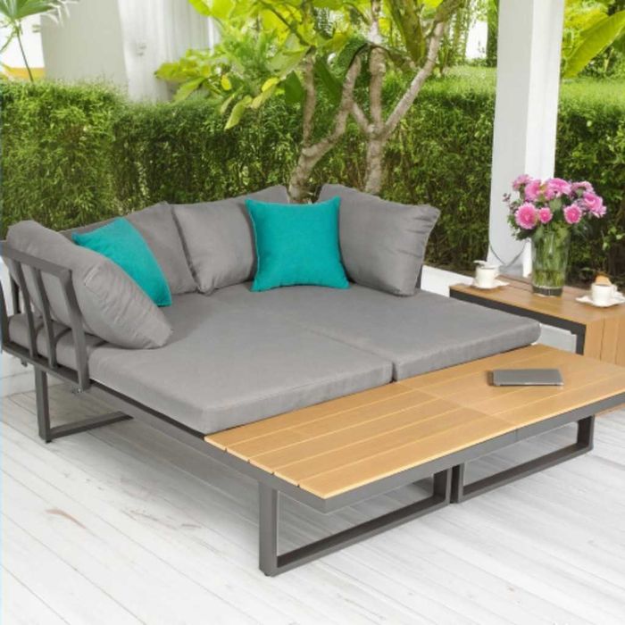 Градински комплект - модулен ъглов диван от алуминий с удобни възглавници и маса