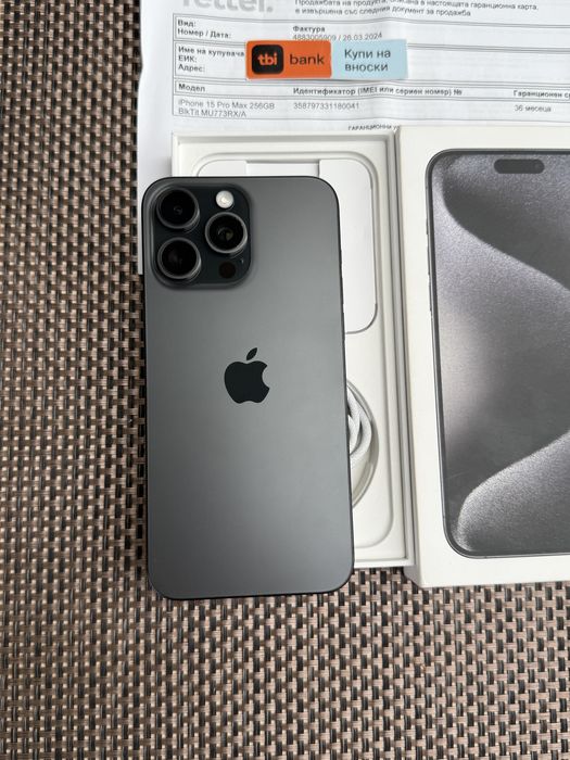 КАТО НОВ!/*ЛИЗИНГ*/ iPhone 15 Pro Max Black Titanium 256Gb 36М Гаранци