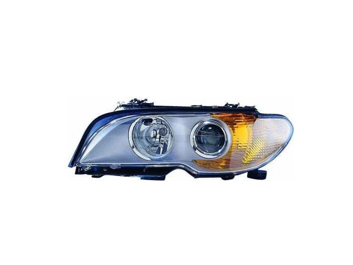 Far BMW Seria 3 (E46), Coupe/Cabrio 03.2003-09.2006, model Coupe, fata, partea stanga/dreapta, tip bec H7+H7; electric; argintiu, semnal galben