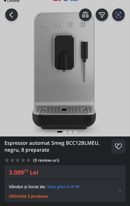 Espressor automat Smeg BCC12 -mentiuni