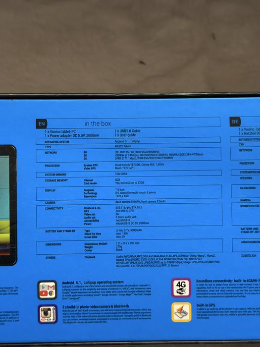 Tabletă Vonino Xavy T7 4G LTE, nouă în cutie, Black