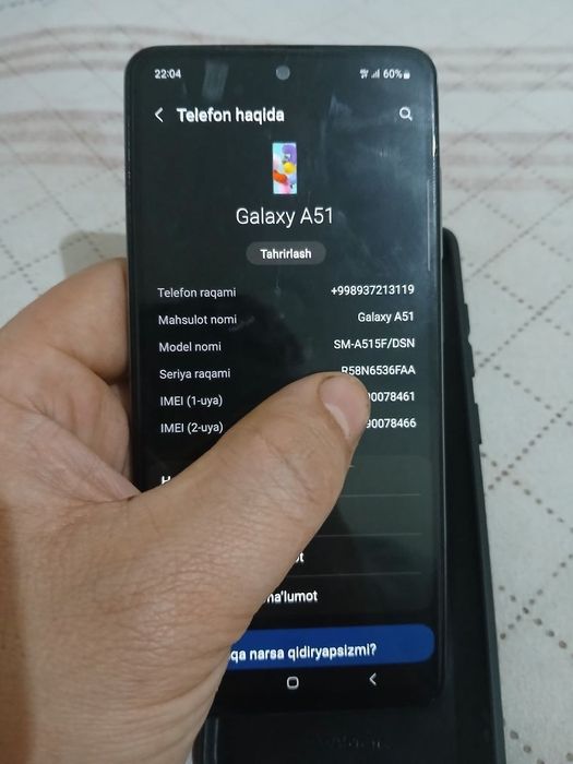 Samsung a51 radnoy holatda