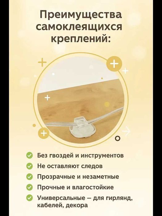 Крючки для гирлянд, проводки самоклеящиеся прозрачные, держатели 54 шт