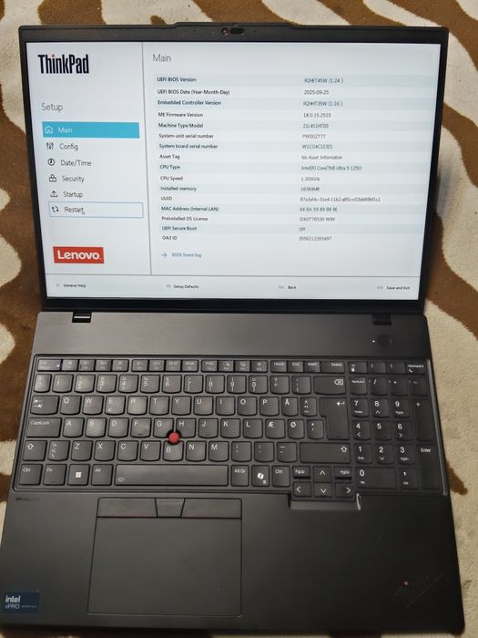 Laptop Lenovo L16 gen 1 ultra5-125u,16gb ddr5,256gb nvme 16 inch