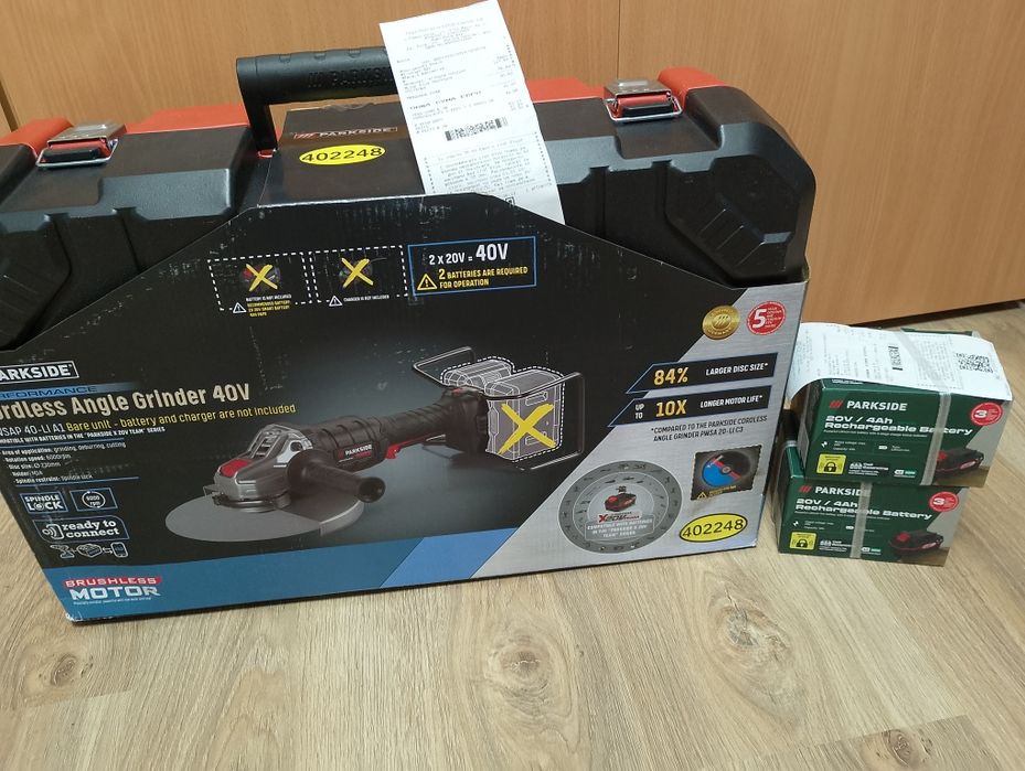 Ъглошлайф Parkside 40V с 2 батерии
