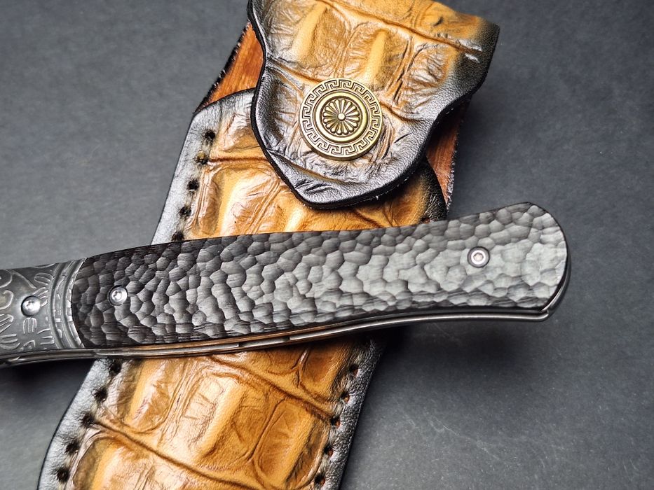 Сгъваем нож от дамаска стомана VG-10 с кожен калъф