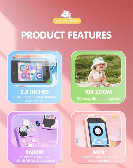 Детски смартфон с калъф с динозавър, 2.8" / PROMO