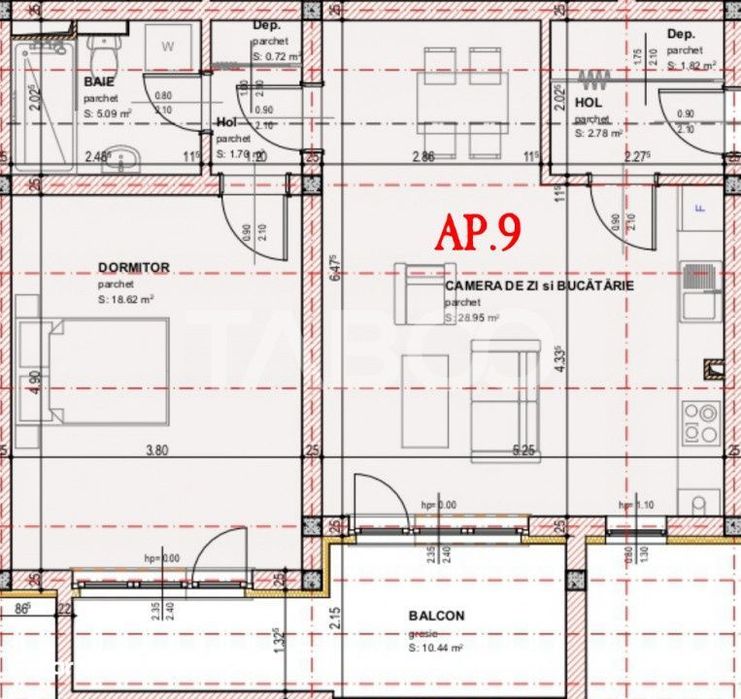 COMISION 0 -Apartament de vanzare 61 mpu 2 camere balcon orientare S