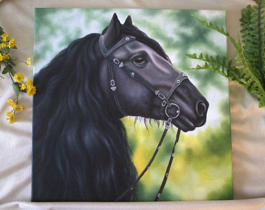 Картина маслом "Вороной конь"