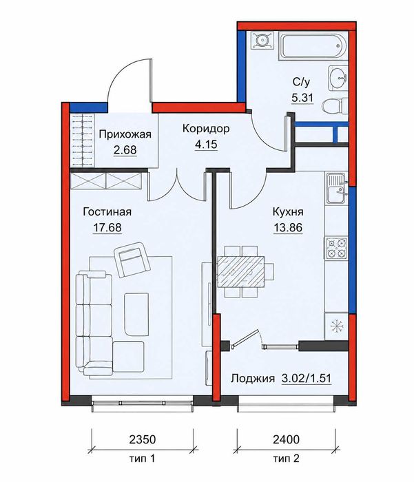 2-комнатная 50 м² ЖК NRG Maftun Makon Мирзо-Улугбек, Янги Узбекистон