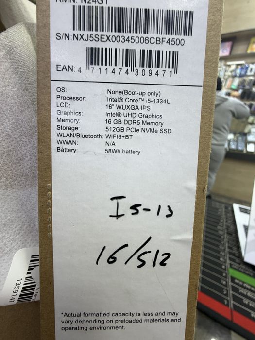 Acer Lite 16 . intel i5-1334U. 16gb/ddr5/512 gb ssd 15.6 IPS
