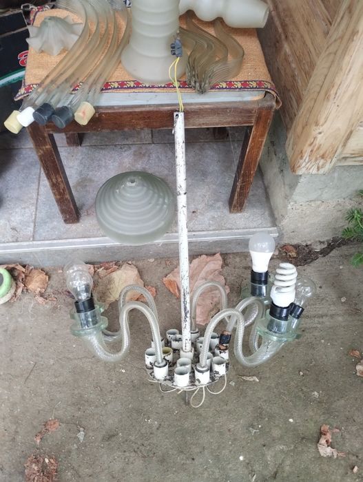 Vand candelabru din sticla cu toate piesele