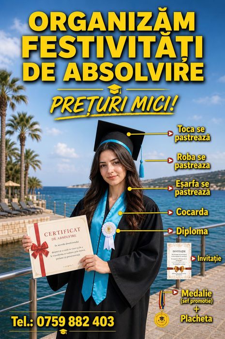 Festivități absolvire , robe , toci , eșarfe