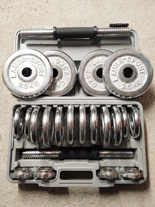 Set gantere otel cromat 22 kg + cutie depozitare