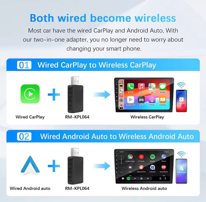 2in1 Wireless CarPlay Dongle Wireless Android Auto Adapter AI Smart Box