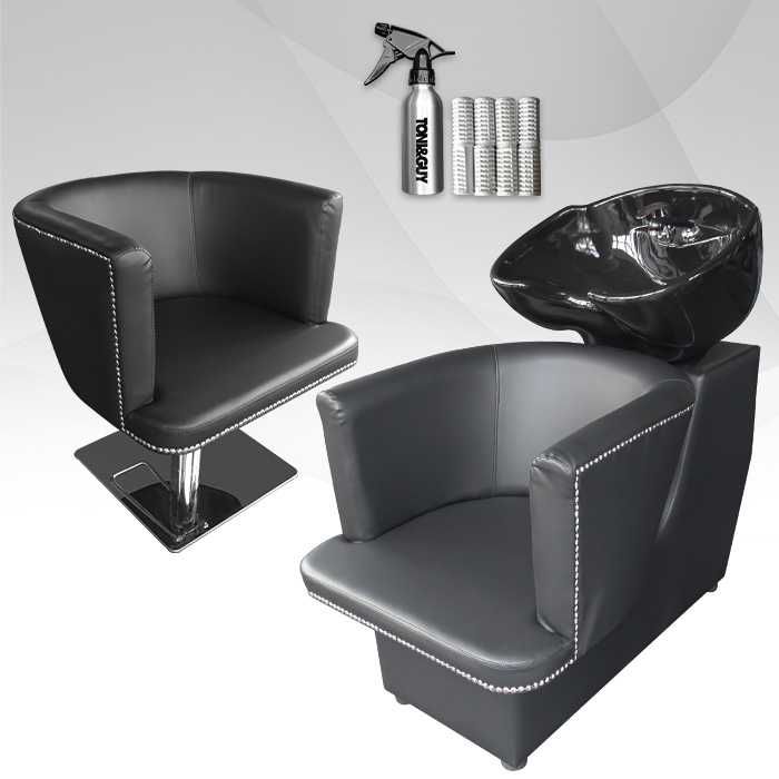 Фризьорски стол тип кресло M720, черен с метални капси