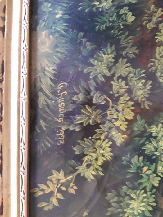 Caprioara cu pui -pictor roman G. Busuioc 1973, tablou original semnat