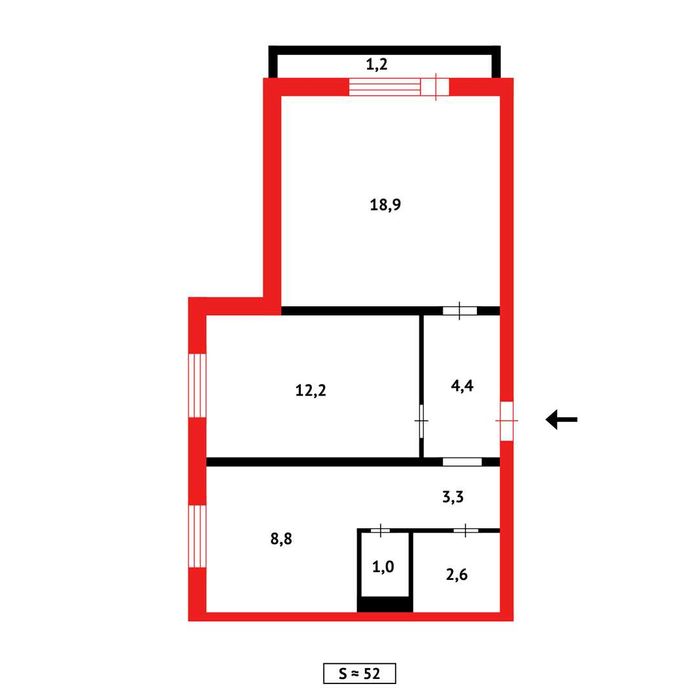 Продам 2х ком кв.площ.52,4кв.м.