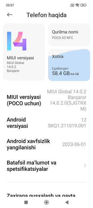 Poco x3 nfs sotiladi