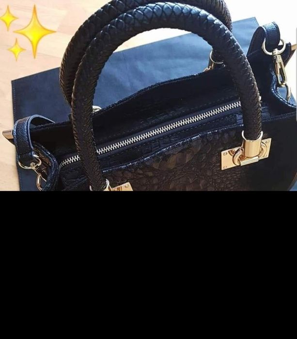 Geanta piele naturala, insertii croco, logo metalic auriu, curea detasabila umăr, saculet, etichetă
