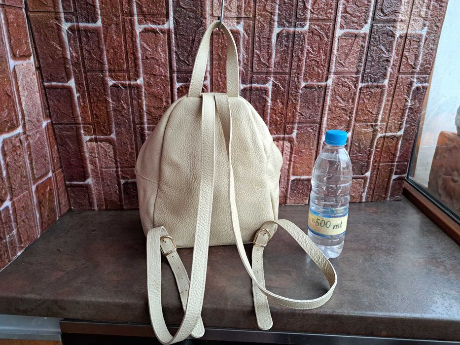 дамска раница,кожена,чанта-естествена кожа,бежово,слонова кост