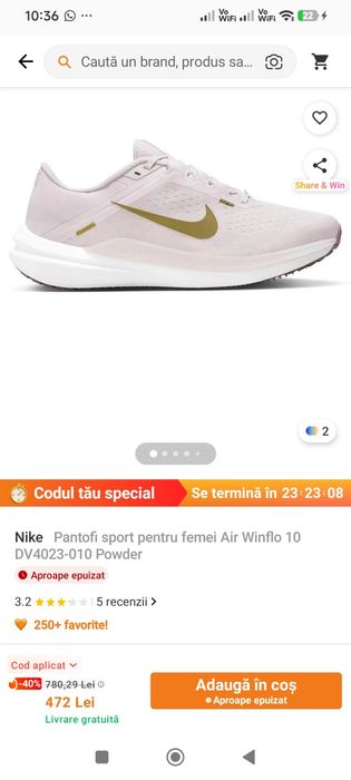 NOI * Pantofi sport Nike Air Winflo 10 pentru femei – culoare Powder