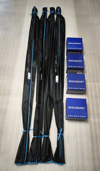 SET 4 Lansete Super Point 3.9m, 4.5lbs 2segmente + 4 Mulinete TM12000
