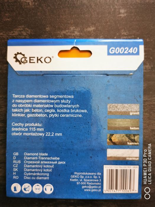 Професионален диамантен диск зща ъглошлайф на фирмата Geko(115x22,2 mm