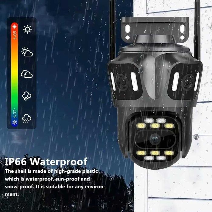 Топ цена! Тройна Външна WiFi Камера 12MP  с три лещи IP66, iCsee