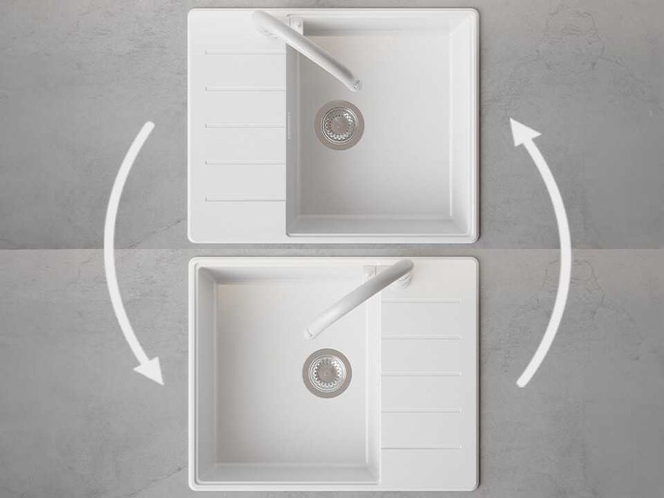 Бяла кухненска гранитна мивка Копенхаген 50 Top 620х500